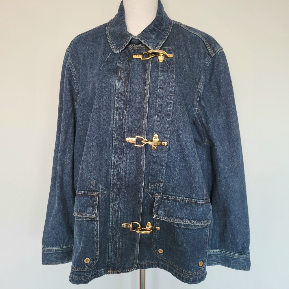 RALPH LAUREN JEANS CO Vintage Blue Denim Fireman Lobster Clasp Zip Jacket Sz 3X